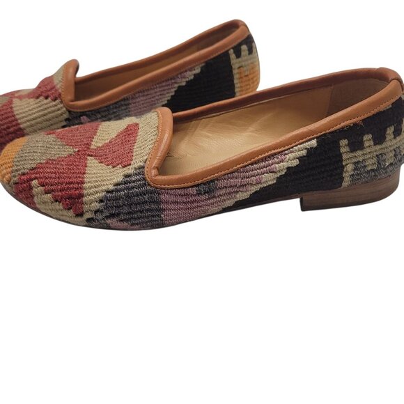 Handmade Turkish Kilim Rug Loafers With Leather Soles & Insides size 40 US 9 - Picture 15 of 16